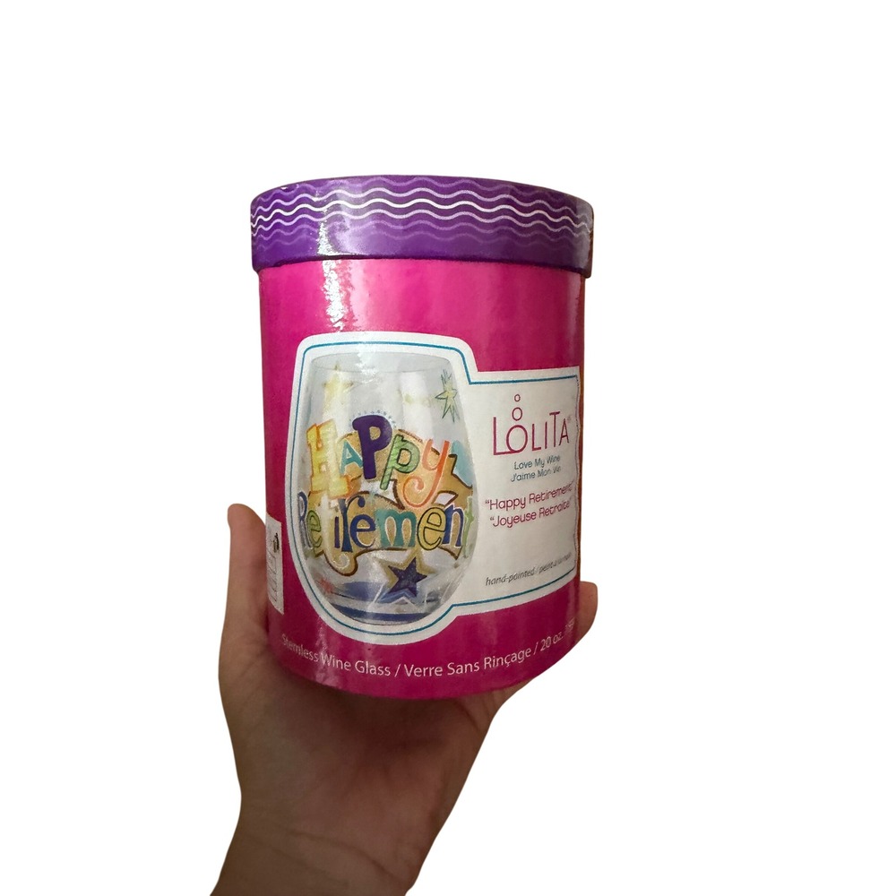 Lolita Love My Wine Happy Retirement‎ Stemless Wine Glass 20oz Hand Painted